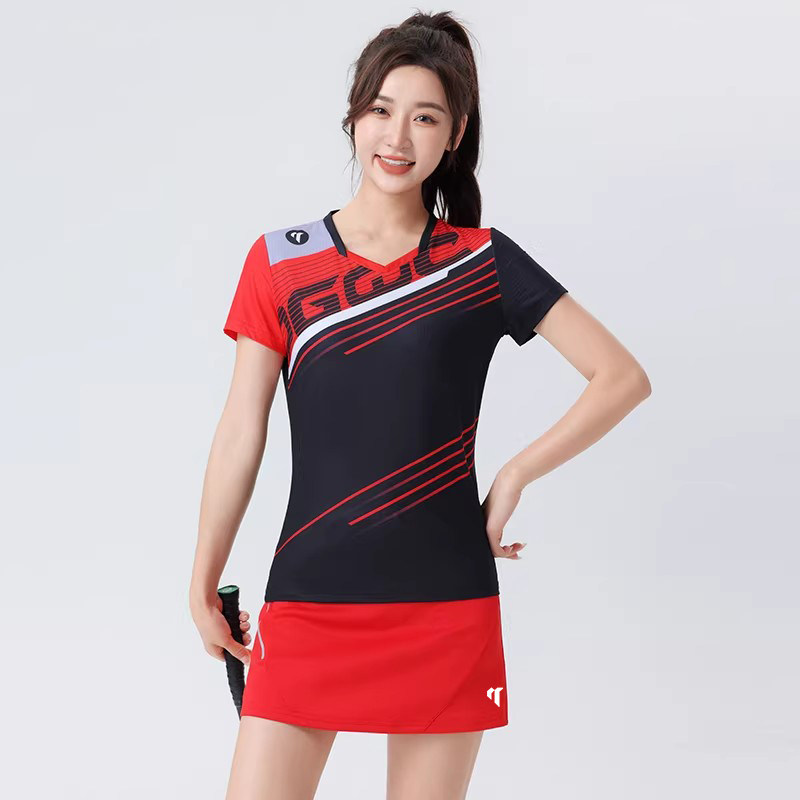 2026新品羽毛球服女夏季红色速干训练运动服短袖短裙套装比赛队服