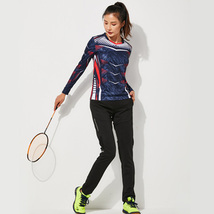 佩琪酷秋冬新款 训练T恤长裤 羽毛球服女套装 长袖 网球乒乓球比赛服