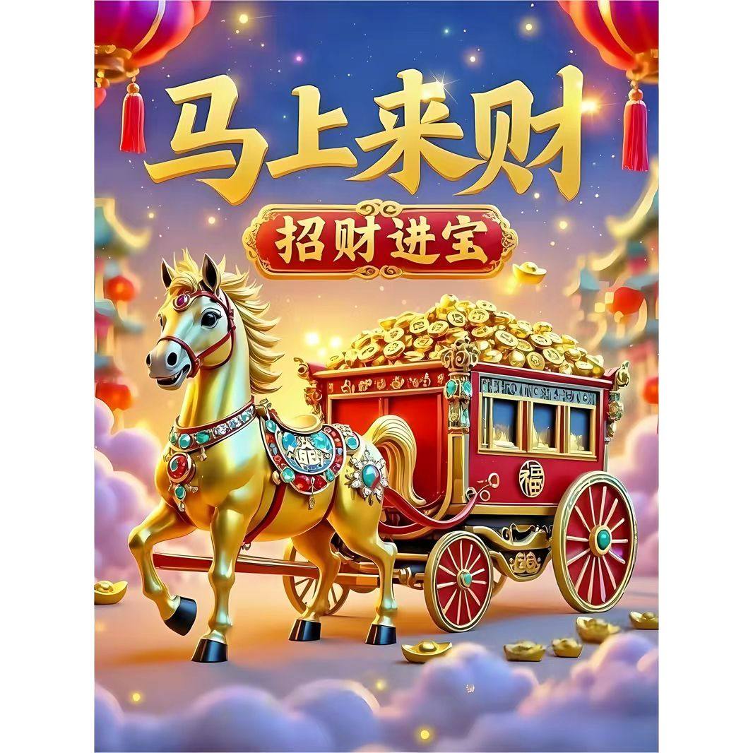 2026马上拉车来财聚财海报贴画粘贴门窗客厅财源滚滚卧室,家居饰品,软装墙贴,淘宝优惠券,粉丝福利购,淘宝优惠卷