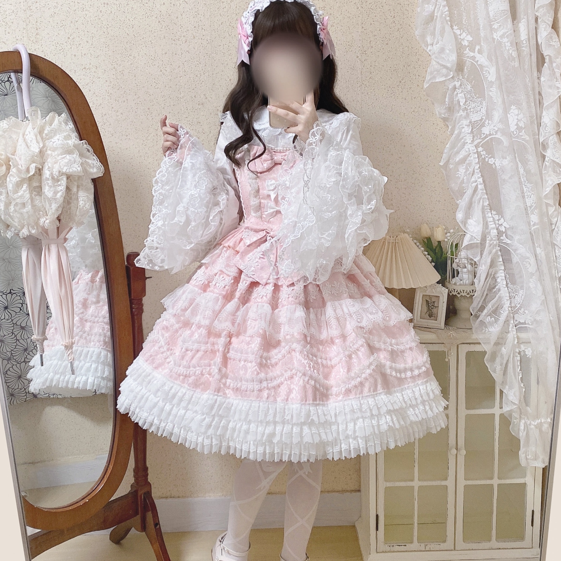 【甜心小粉】樱花集原创设计Lolita洋装芭蕾风花嫁jsk吊带连衣裙