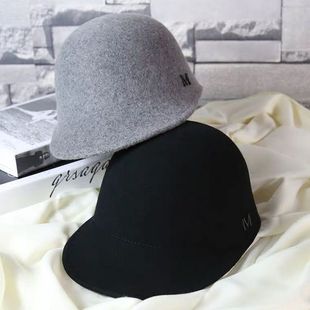 秋冬季新款羊毛呢棒球帽女M字马术帽骑士帽休闲百搭鸭舌帽毛呢帽