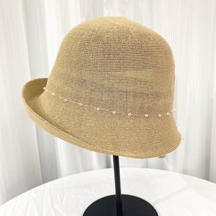 日本和纸帽子女夏太阳帽防晒帽新款遮阳帽渔夫帽时尚洋气礼帽盆帽
