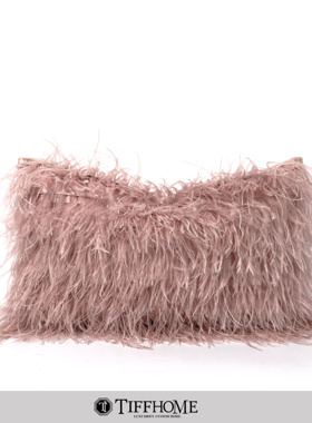 原创新品样板房抱枕公主粉驼鸟毛皮草可爱少女儿童房装饰腰枕定制