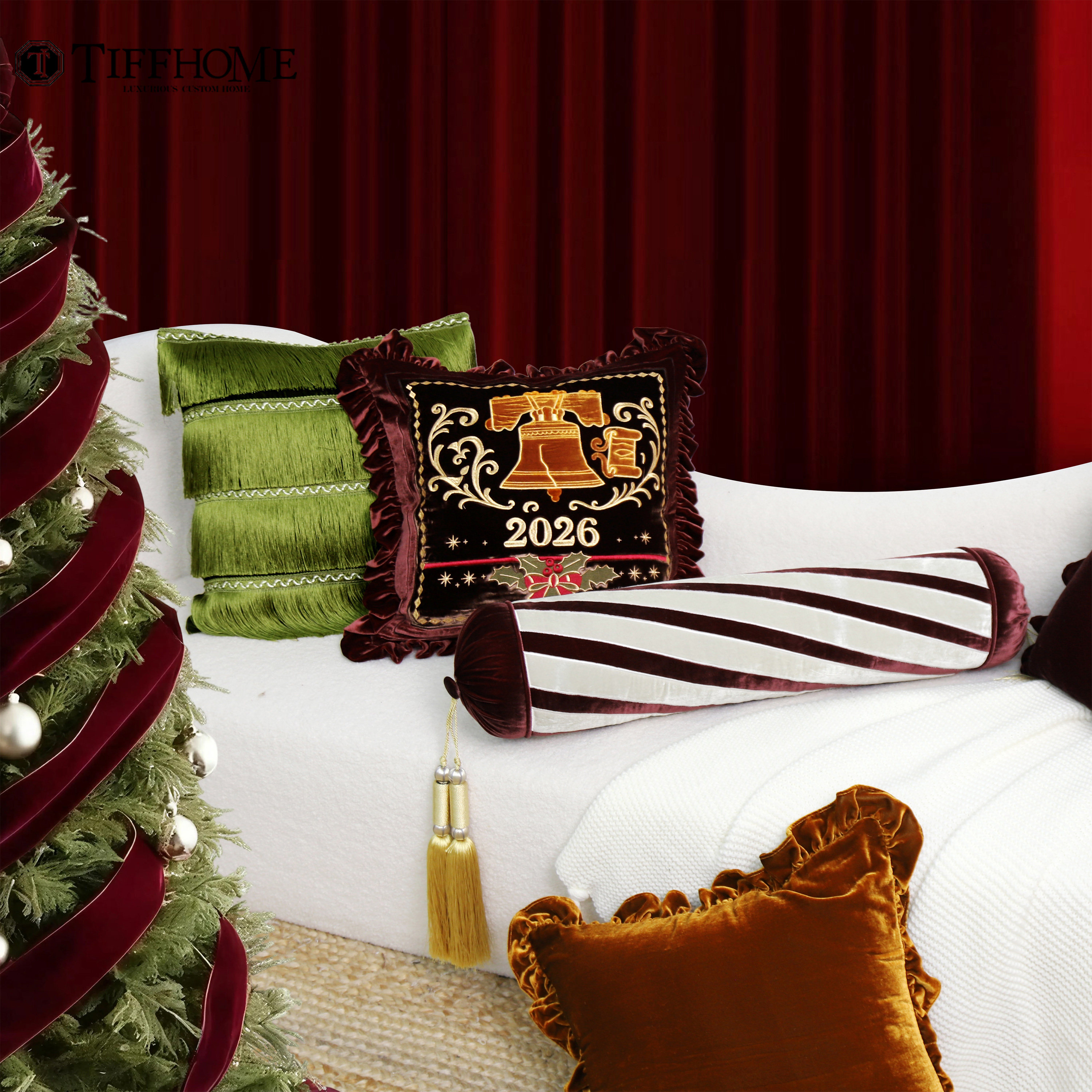 TIFFHOME圣诞节装饰抱枕绿色