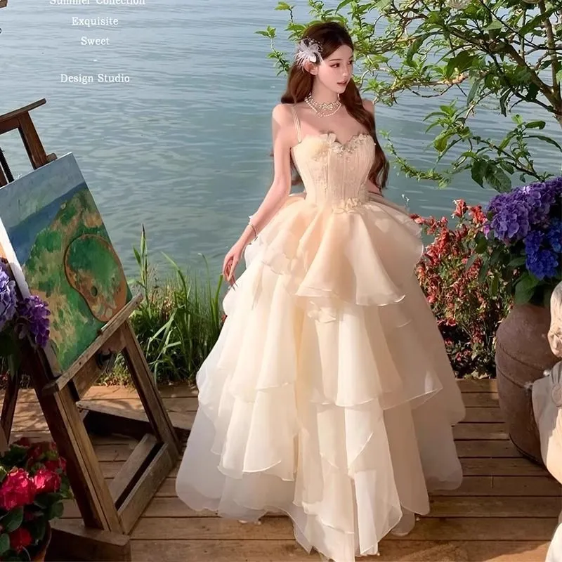 仙气晚礼服2026新款香槟色宴会高端日常成人礼派对公主蛋糕裙