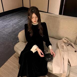 鹿阿姨卓叔叔赫本风千金黑色丝绒连衣裙女秋冬高级感年会礼服裙子