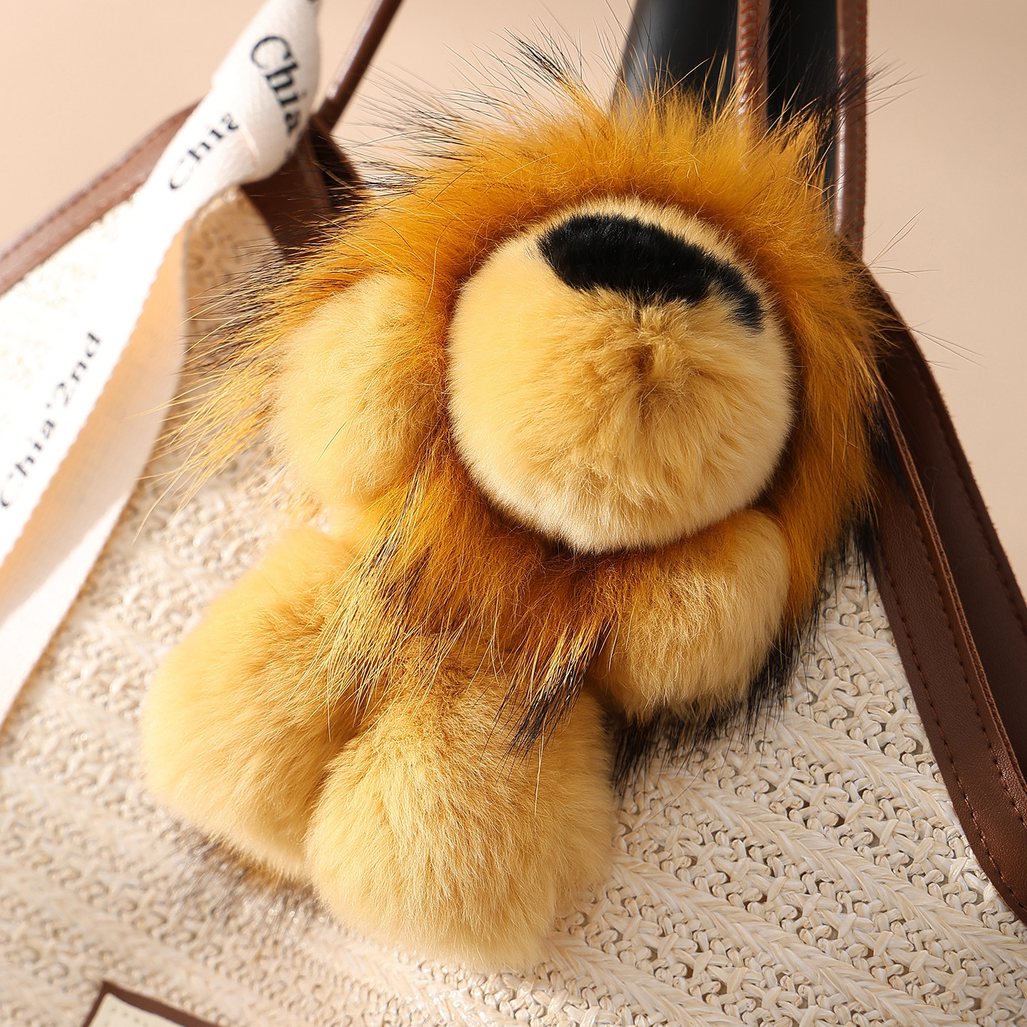 韩版可爱真獭兔毛小狮子汽车钥匙扣挂件毛绒公仔包包挂饰高档礼物