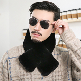 围脖男士中年爸爸加厚整皮獭兔毛围巾老年人冬季韩版保暖短款老人