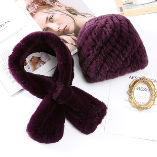 韩版獭兔毛皮草圆顶帽女冬季保暖时尚中老年妈妈双层毛线加厚帽子