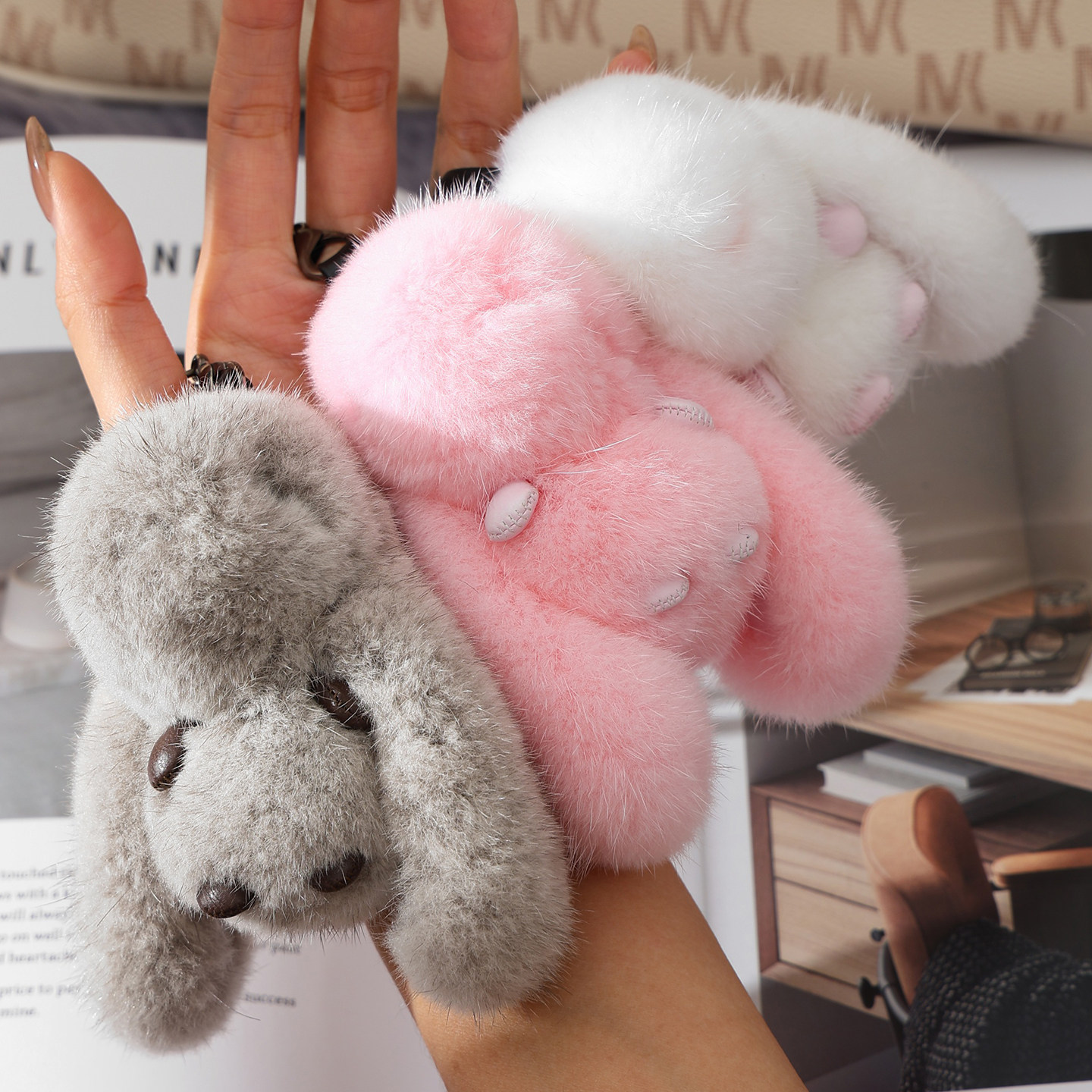 可爱真水貂毛长耳小兔子汽车钥匙扣包挂件创意礼物包包挂饰配饰