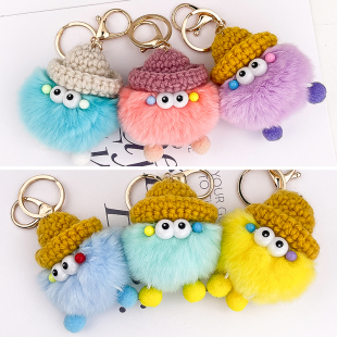 真獭兔毛可爱小煤球包包挂件书包精致公仔挂饰卡通玩偶汽车钥匙扣