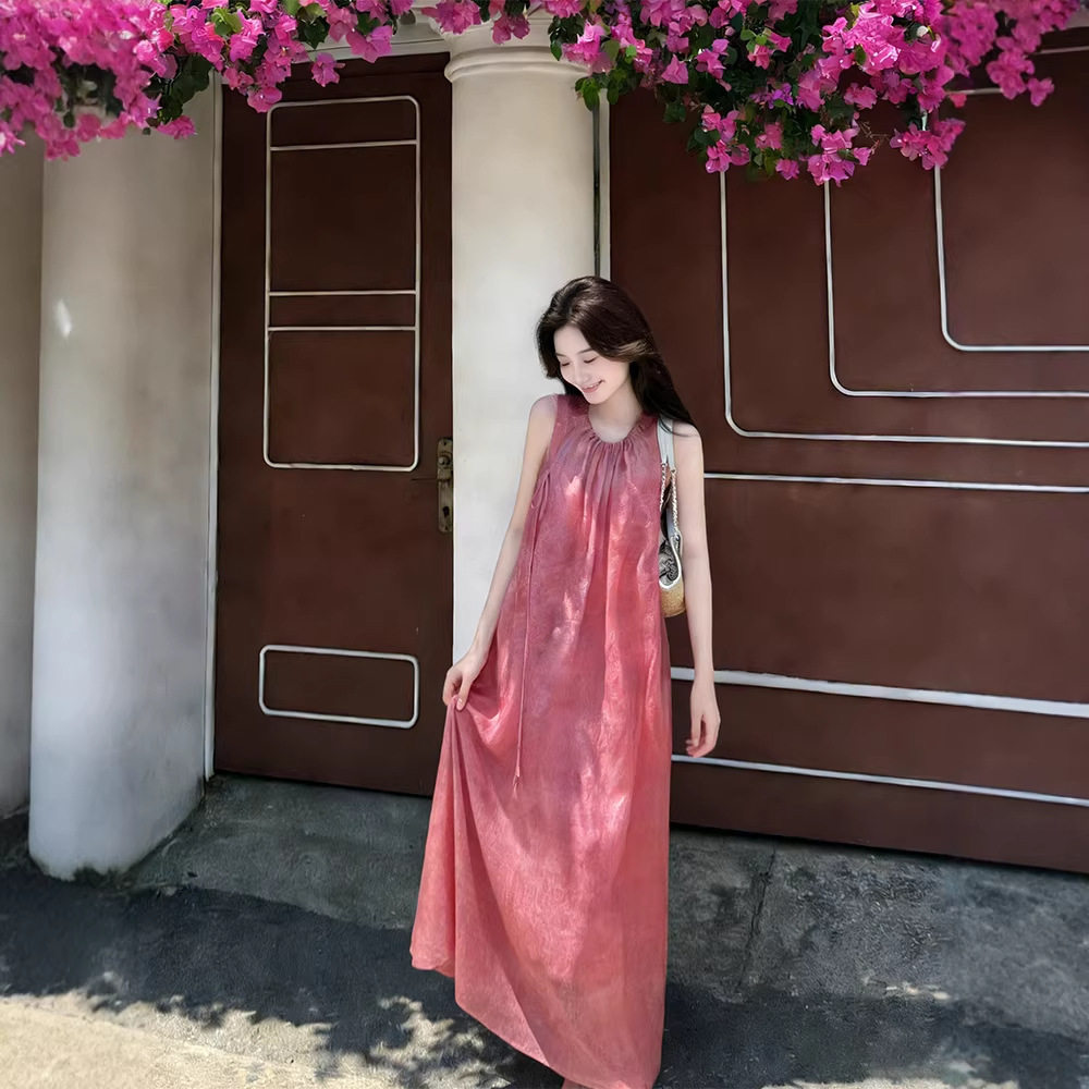 妃子笑 晕染连衣裙吊带两件套女夏季宽松无袖圆领显瘦度假风长裙
