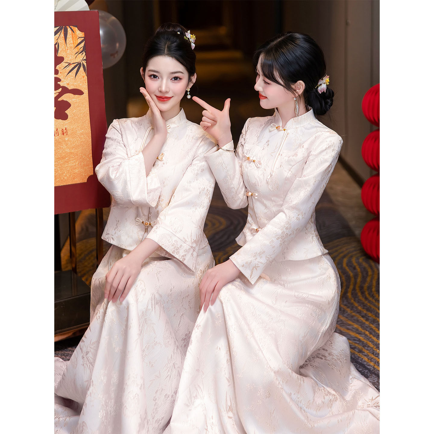 新中式伴娘服女2026新款婚礼闺蜜团礼服裙长袖国风旗袍两件套高端