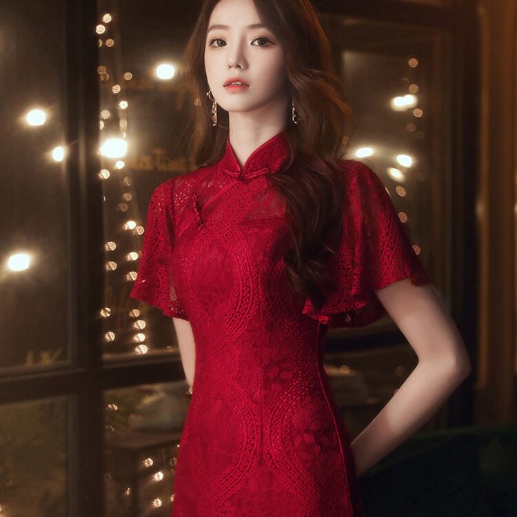 敬酒服旗袍2026新款酒红色新娘结婚礼服订婚回门连衣裙小个子短款