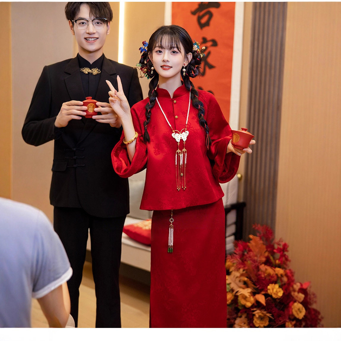 蕾丝晚礼服女2026新款新中式旗袍鱼尾订婚连衣裙平时可穿回门便装