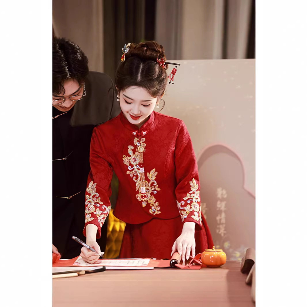 清库现货敬酒服新娘旗袍2026新款小个子订婚礼服结婚新中式旗袍回
