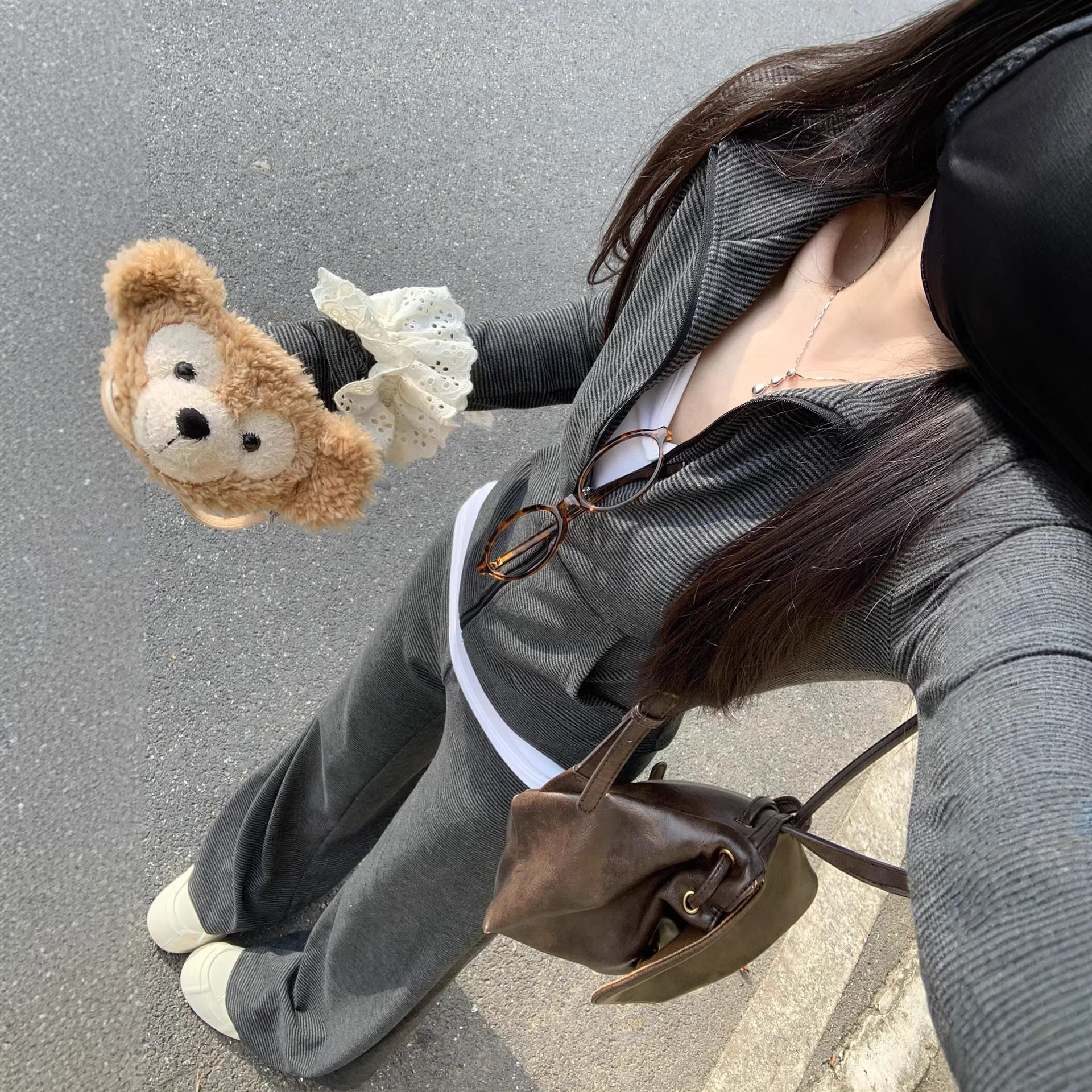 细条纹休闲套装女2026春季运动韩系老钱风立领两件套淡人高知女装