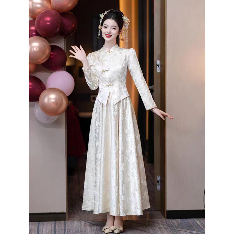 香槟色订婚旗袍小个子新中式结婚礼服连衣裙敬酒服新娘套装改良女