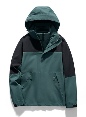新款户外登山旅行户外服装三合一冲锋衣男外套单层夹克男女23885F
