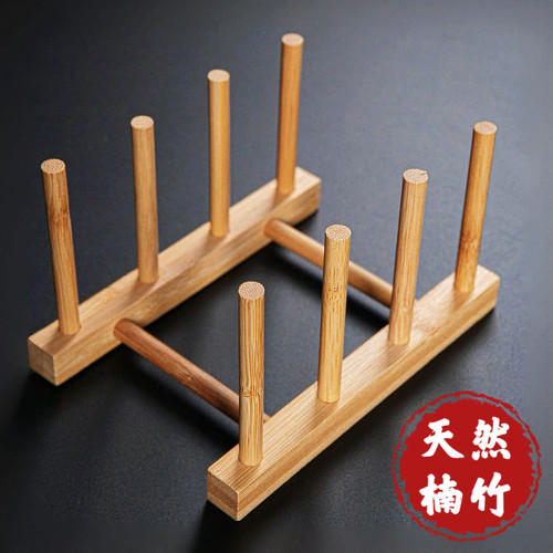 厨房碗碟架创意杯架茶饼超市展示置物收纳架简约竹制碗盘沥水架子