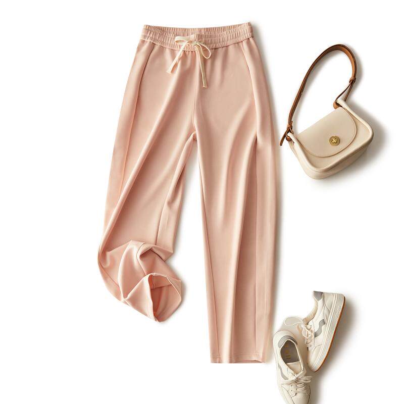 上身真心赞~弹力松紧腰系带 高垂抗皱弧形线显瘦显腿长香蕉休闲裤