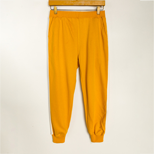 春秋外贸韩版新款 靓丽青春 百搭 侧边白条拼接 松紧腰小脚口长裤