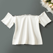 百搭 休闲简约 显瘦 夏季 修身 时尚 一字领短袖 短款 外贸新款 衫