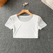 袖 子蕾丝印花 短款 夏季 套头蕾丝衫 新款 圆领短袖 XDA17031 外贸韩版
