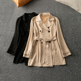 翻领长袖 春秋外贸韩版 通勤百搭 休闲时尚 双排扣麂皮绒外套 新款