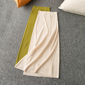 新款 时尚 气质 春夏外贸韩版 舒适百搭 松紧腰百褶半身长裙