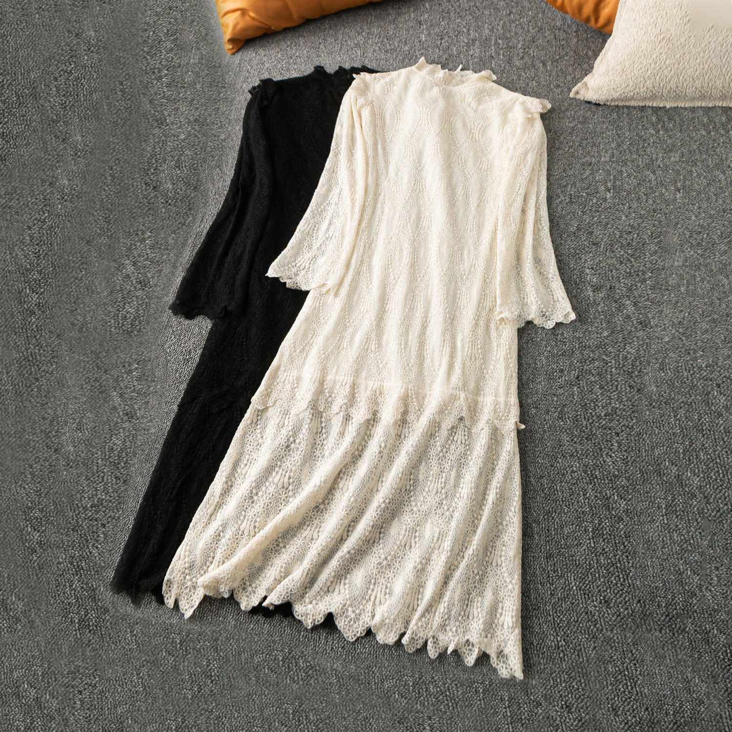 春秋外贸韩版新款  气质  温柔百搭  花边圆领长袖套头蕾丝连衣裙,女装/女士精品,连衣裙,淘宝优惠券,粉丝福利购,淘宝优惠卷