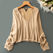 V领长袖 春秋外贸新款 套头上衣 简约休闲 气质减龄 时尚 百搭