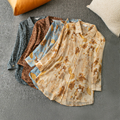 单排扣衬衫 春秋外贸韩版 轻薄舒适 翻领长袖 新款 印花简约百搭