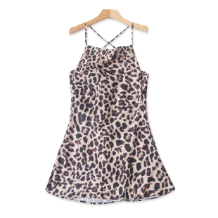 无袖 2026春夏外贸韩版 简约气质 性感时尚 豹纹吊带连衣裙 新款