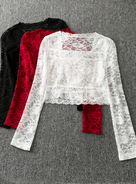 春秋外贸韩版新款  性感时尚  短款方领长袖套头蕾丝上衣XDA381