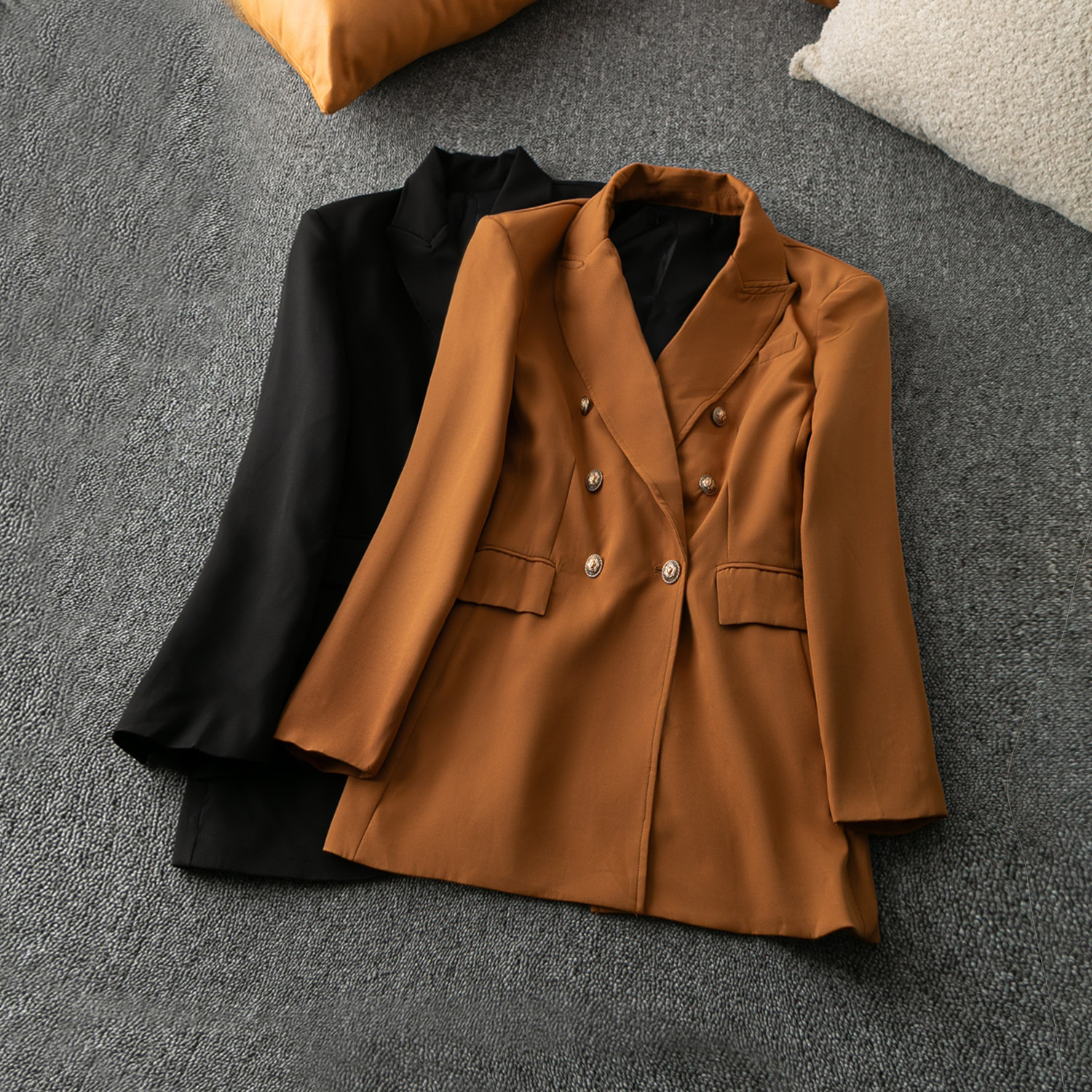 干练高级翻领长袖双排扣西装外套