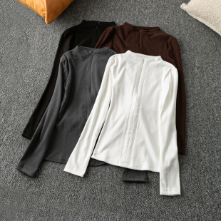 新款 半拉链长袖 简约休闲 舒适 套头绒上衣 修身 春秋外贸韩版