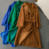 新款 气质百搭 保暖舒适 秋冬外贸韩版 翻领长袖 双排扣毛圈绒大衣