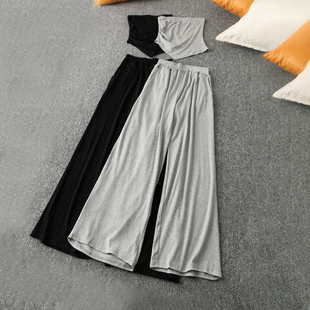 春夏外贸韩版新款两件套  时尚减龄 短款抹胸上衣+松紧腰长裤套装