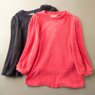 春秋外贸韩版新款 活泼减龄 保暖舒适 圆领九分袖套头毛毛上衣