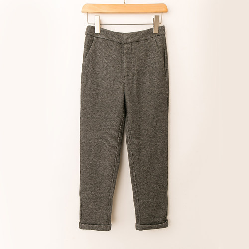 通勤呢子薄绒格子翻脚边九分裤