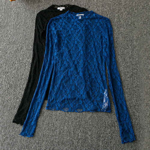 打底气质圆领长袖套头蕾丝衫