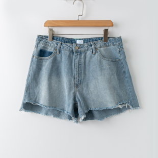 新款 一粒扣牛仔短裤 休闲百搭 毛脚边 水洗 春夏外贸韩版