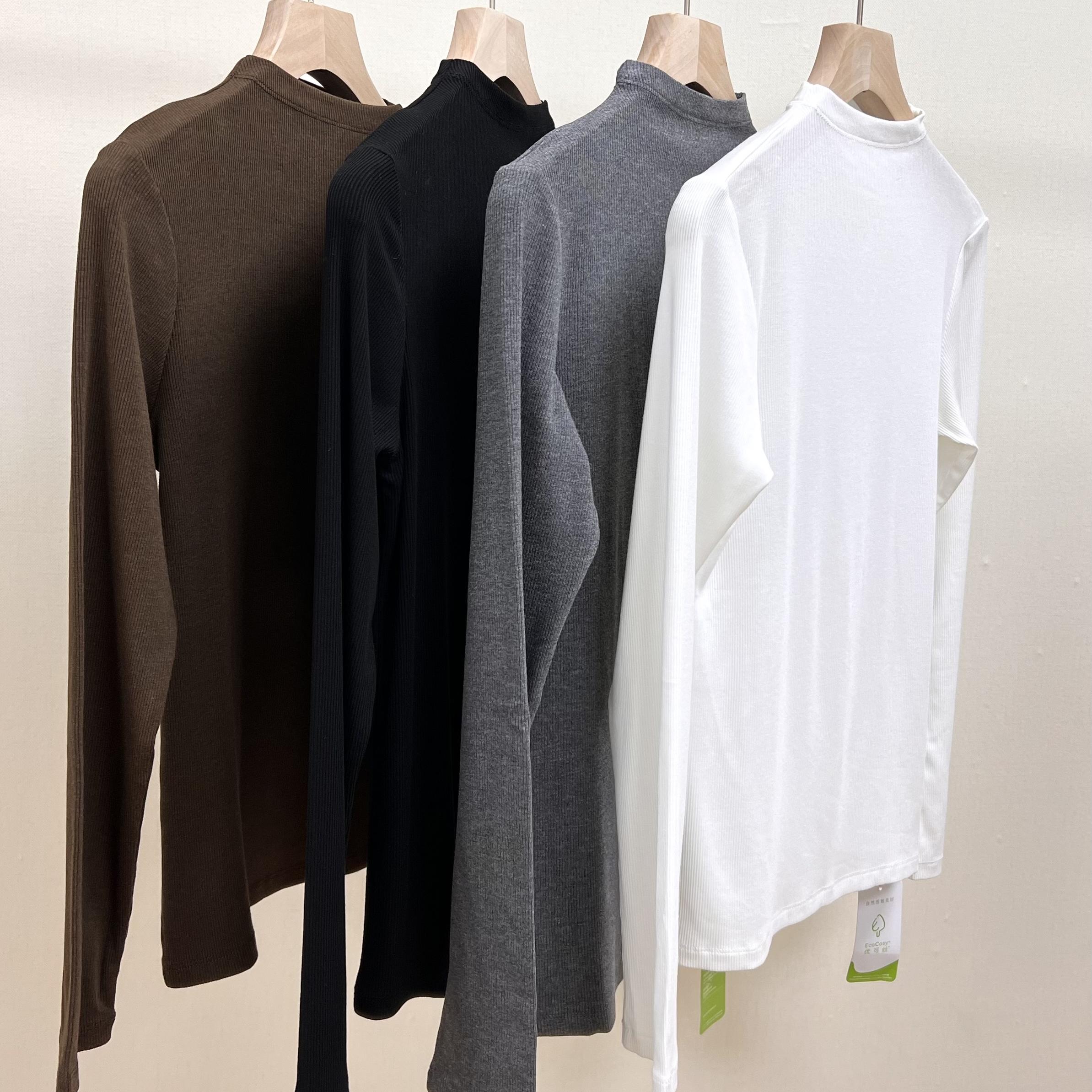 螺纹正肩小飞袖T恤显瘦