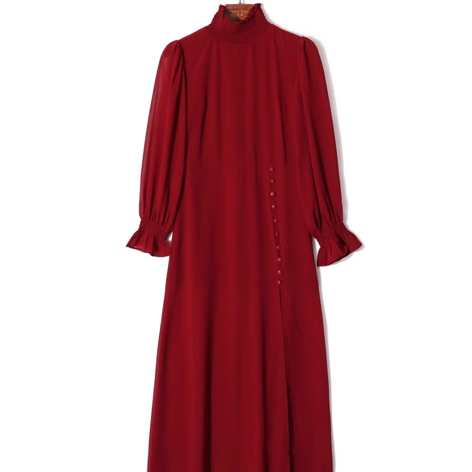 春秋外贸韩版新款    时尚气质   温柔百搭  中领长袖套头连衣裙