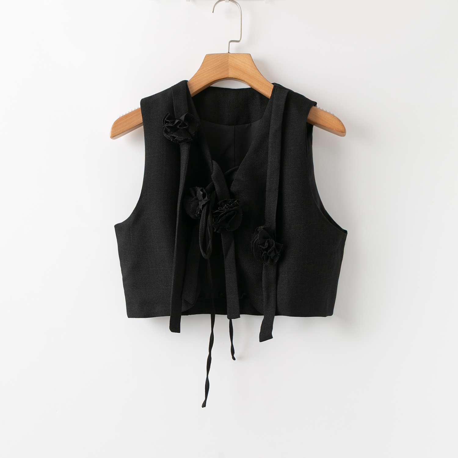 简约舒适短款V领系带马夹背心