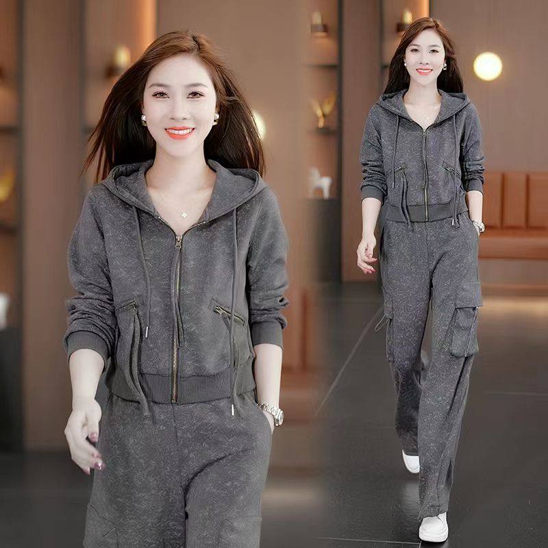 高档简优休闲时尚运动套装套装女2025新款洋气卫衣2025连帽两件套