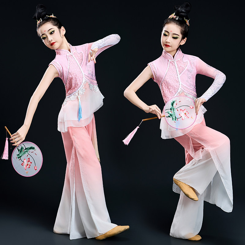 儿童胶州秧歌服澜水见月圆钱鼓舞艺考剧目演出服扇子舞艺考古典舞