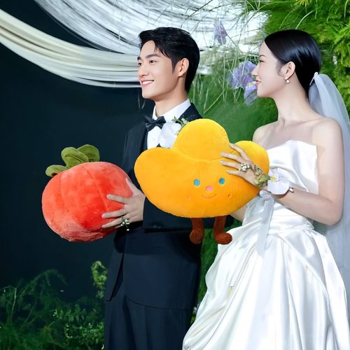 结婚礼柿子元宝抱枕抛手捧花抛洒玩偶伴手礼金元宝生菜狗毛绒玩具