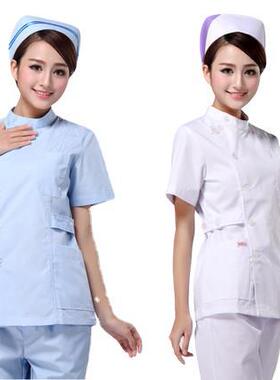 男女医生冬夏短袖分体套装ICU室护士服浅蓝白色粉色牙科口腔医院